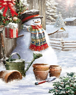 Rustic snowman, robin and gardening tools cross stitch kit for beginners