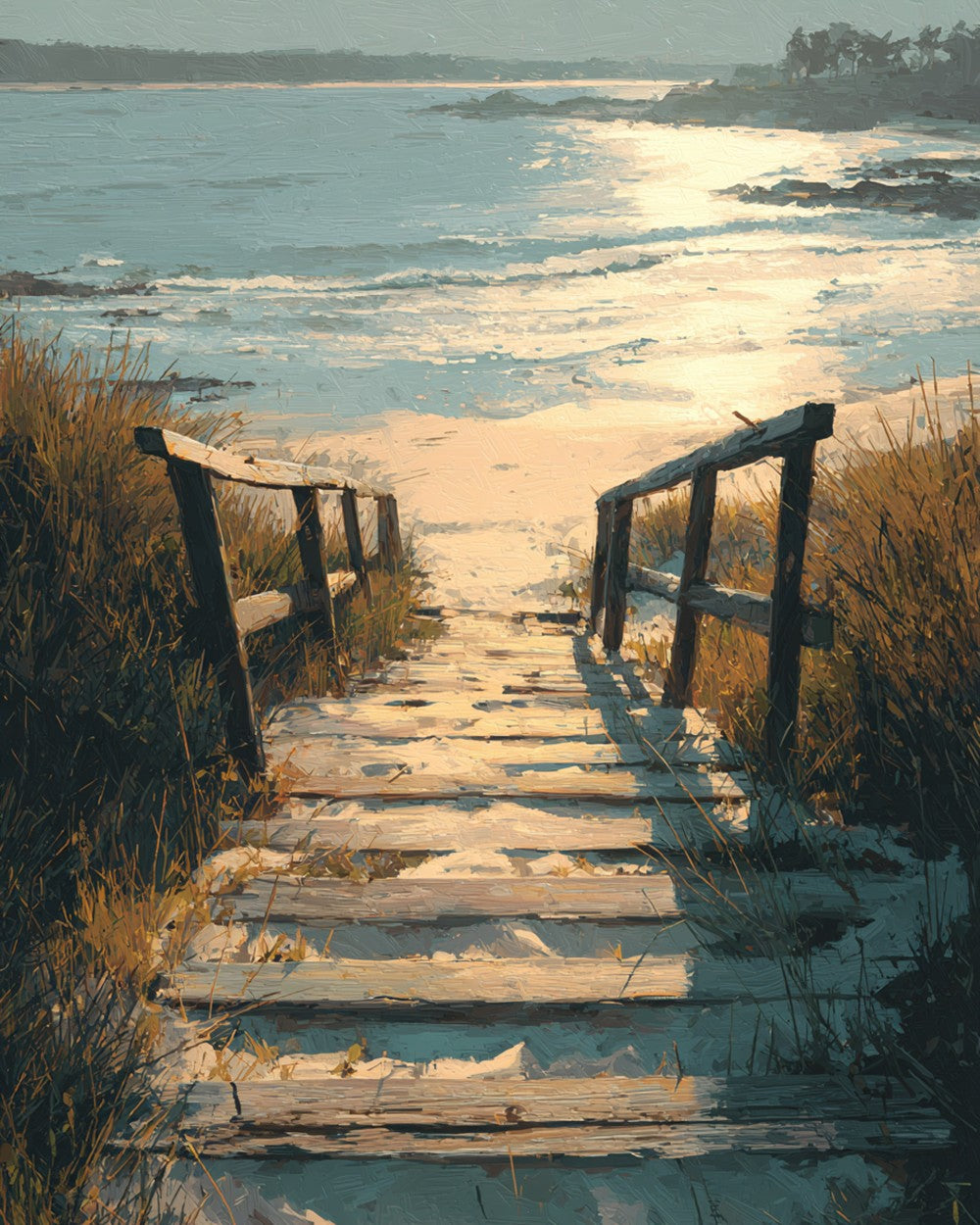 Rustic wooden boardwalk to the sea cross stitch kit for beginners