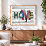 Finished rustic wooden home sign with key cross stitch artwork displayed