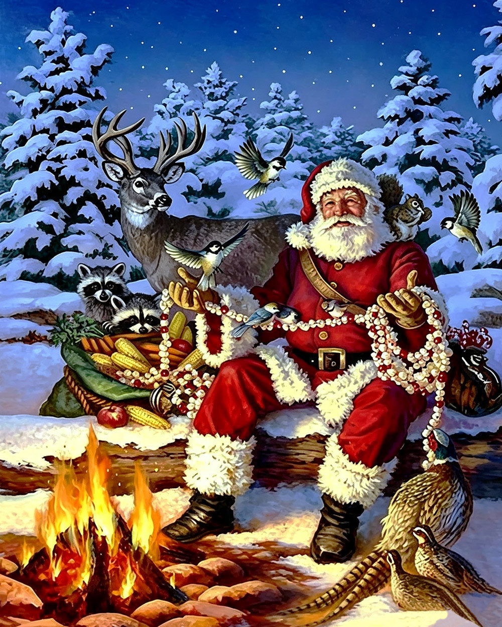Rustic woodland santa and animals cross stitch kit for beginners