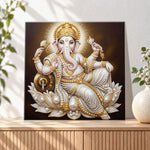 Finished sacred ganesha on lotus pearl diamond painting artwork displayed as holiday home decor