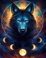 Sacred geometry wolf and moon phases paint by numbers kit for beginners