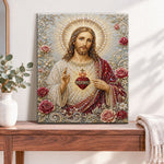 Finished sacred heart blessing pearl diamond painting artwork displayed as home decor