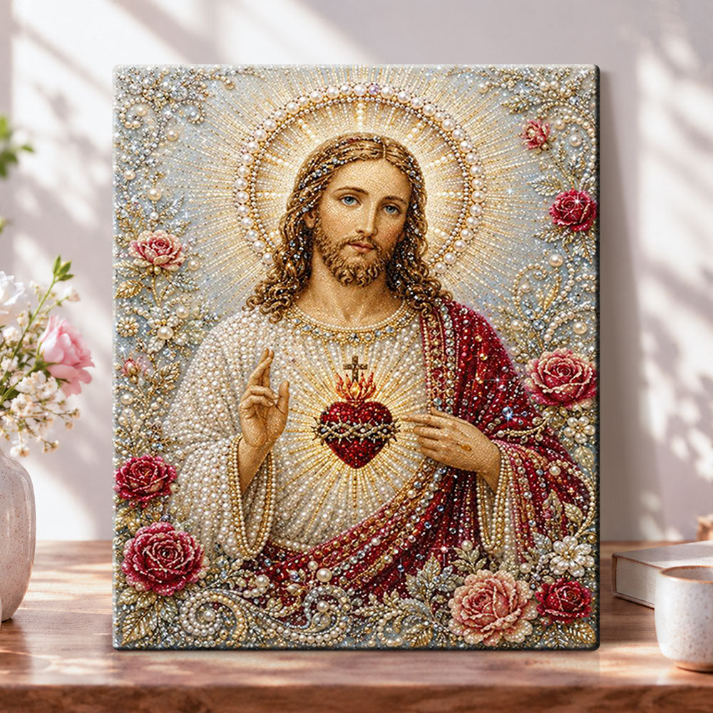 Sacred heart blessing pearl diamond painting kit for beginners