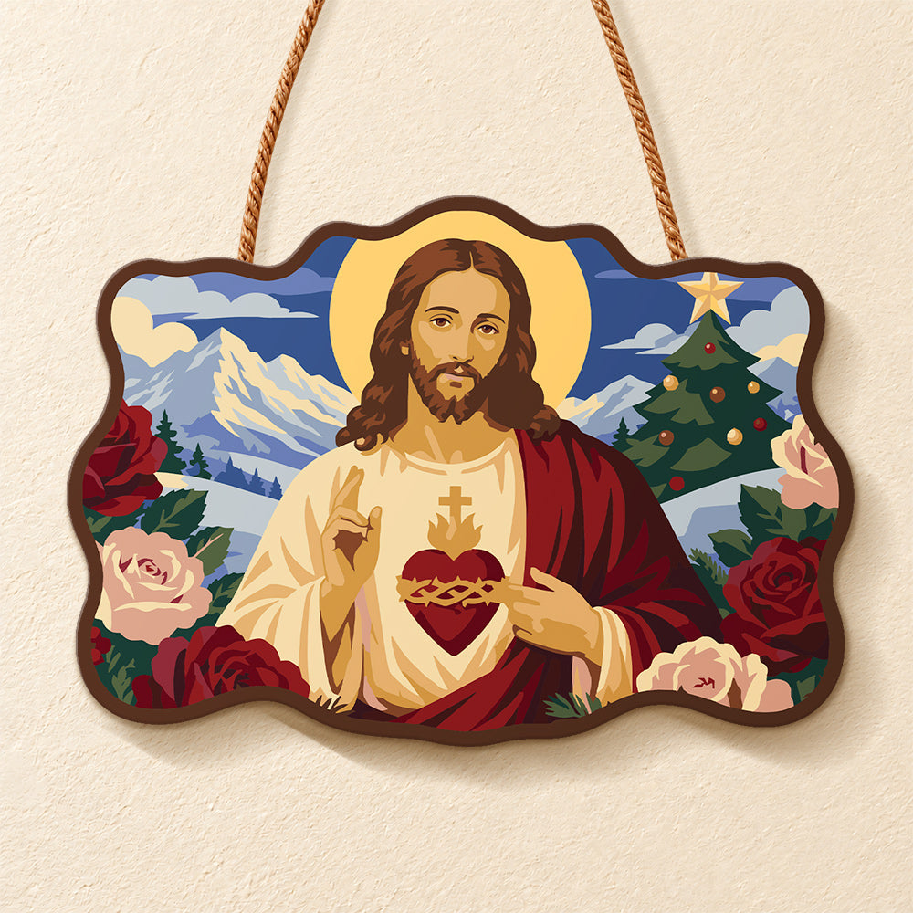 Sacred heart holiday paint by numbers door hanger finished design