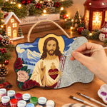 Sacred heart holiday paint by numbers door hanger painting process