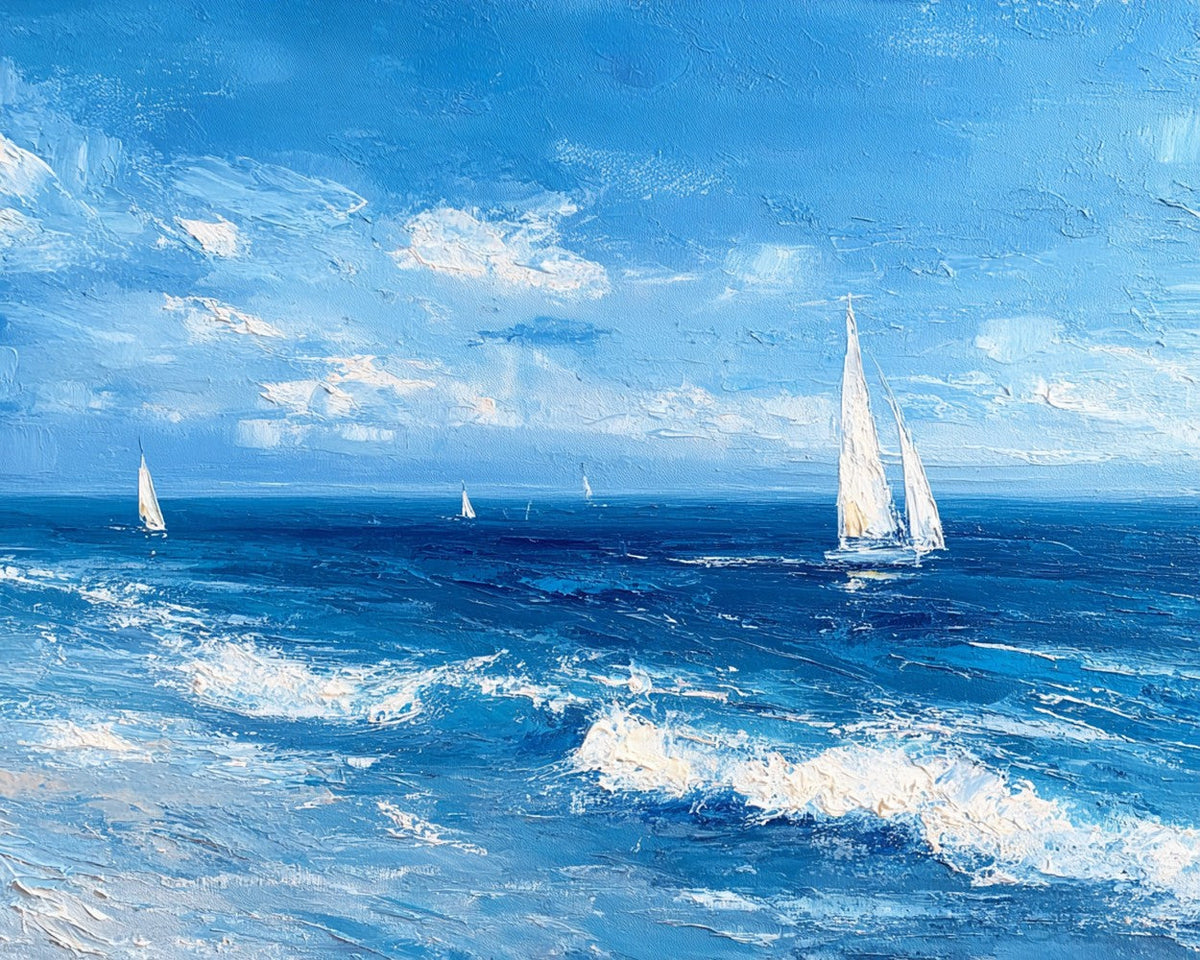 Sailing boat and ocean waves paint by numbers kit for beginners