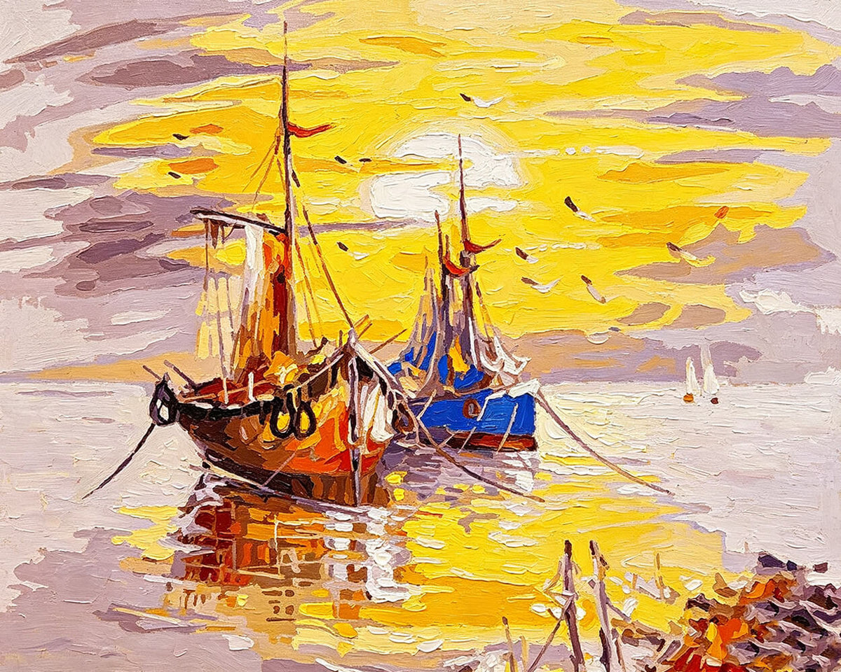 Sailing boats at sunset cross stitch kit for beginners