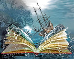 Sailing ship emerging from a book paint by numbers kit for beginners