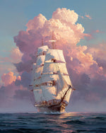 Sailing ship in pink clouds cross stitch kit for beginners