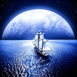 Sailing ship under a giant moon paint by numbers kit for beginners