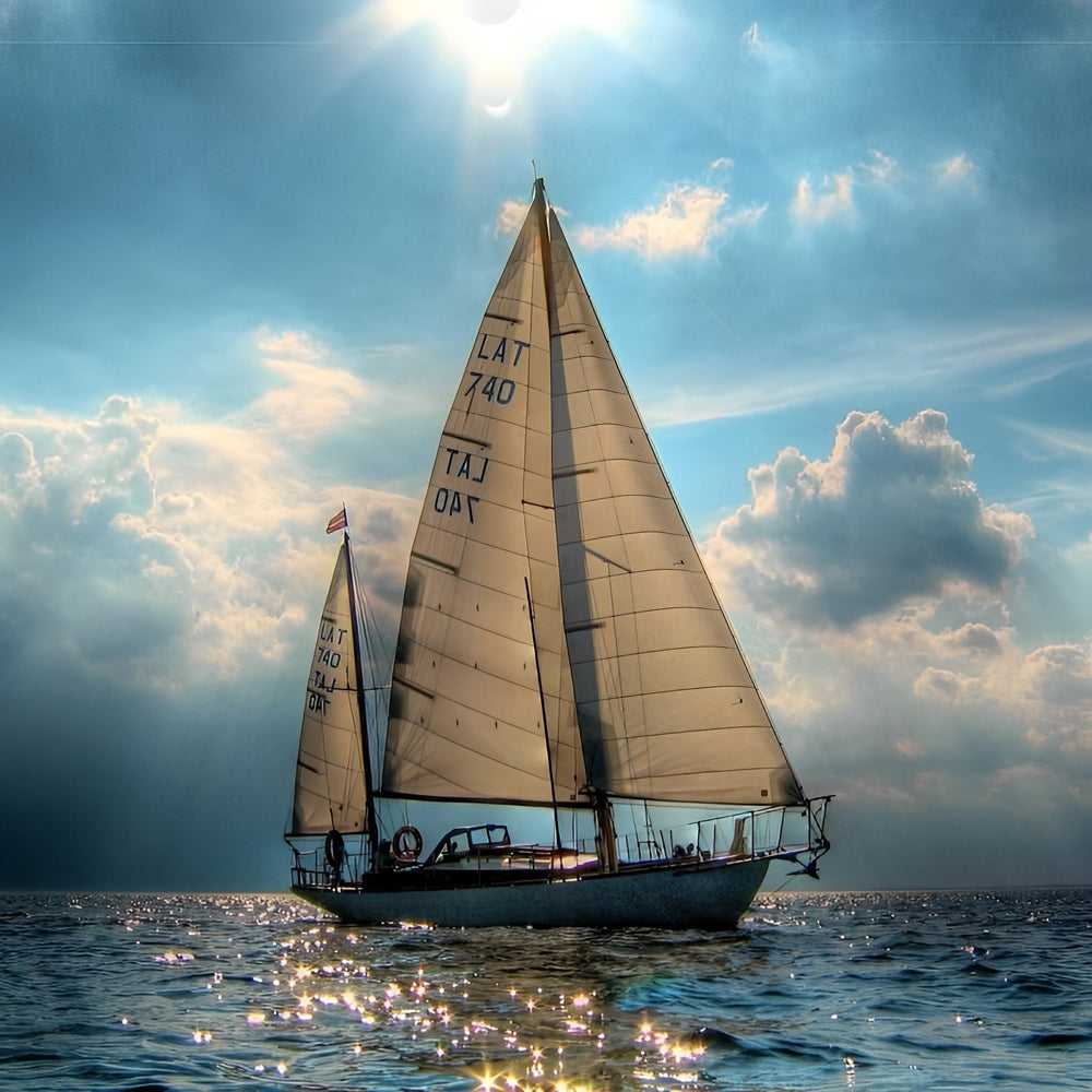 Sailing yacht in sunlight cross stitch kit for beginners