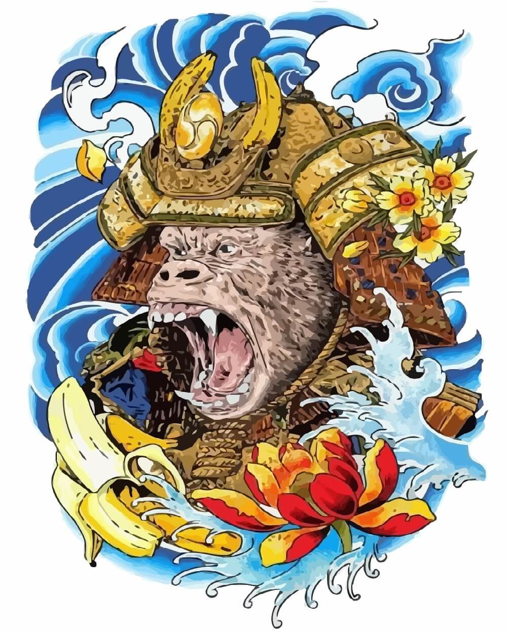Samurai monkey warrior cross stitch kit for beginners