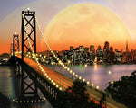 San francisco bay bridge and supermoon cross stitch kit for beginners