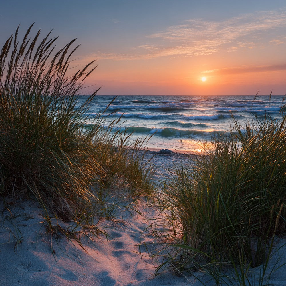 Sand dunes and beach grass at sunset cross stitch kit for beginners