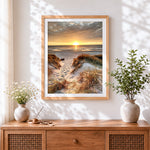 Finished sand dunes at sunset cross stitch artwork displayed