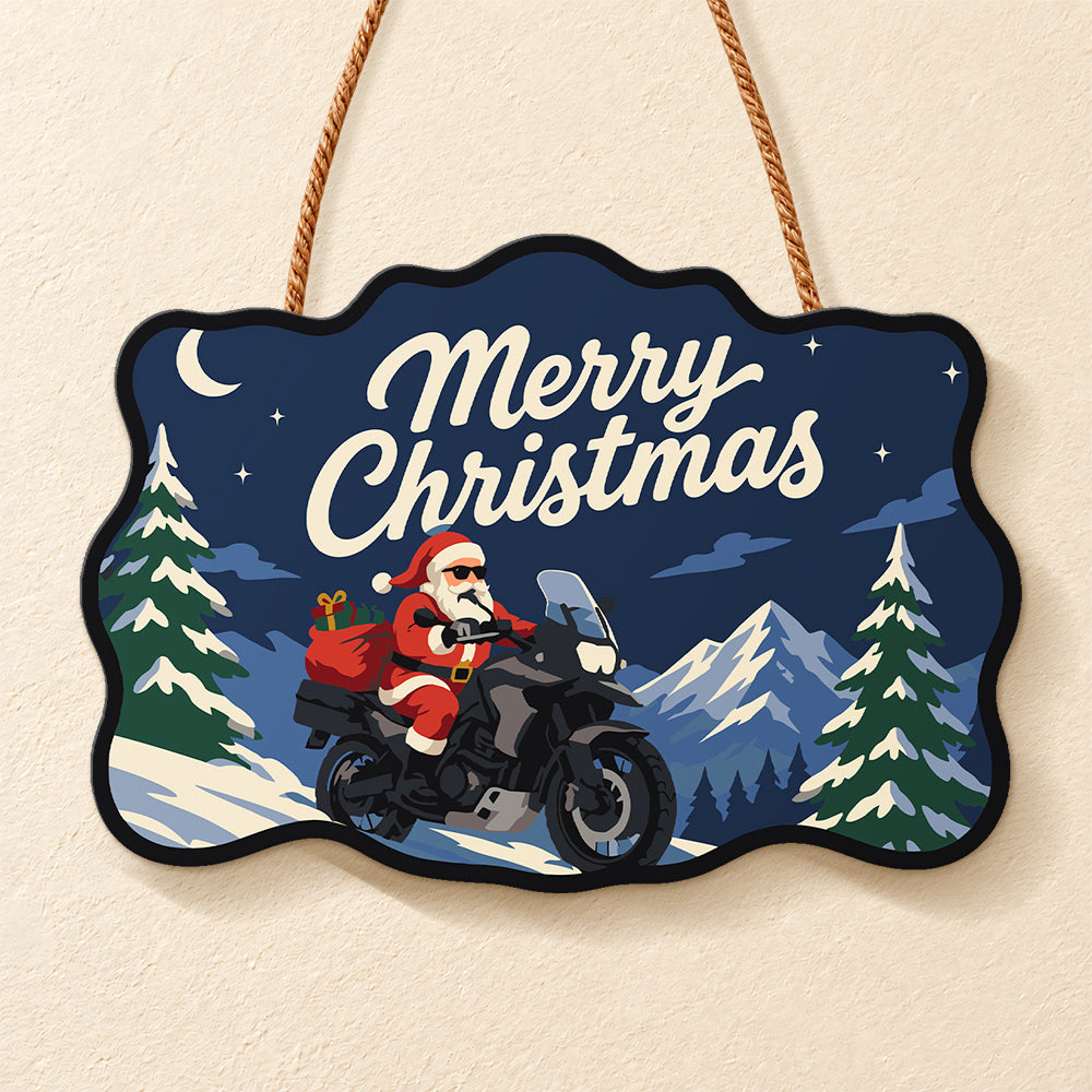 Santa adventure motorcycle paint by numbers door hanger finished design