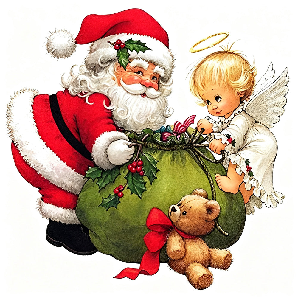 Santa and angel with gift sack cross stitch kit for beginners