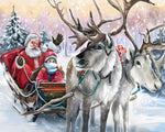 Santa and child in sleigh with reindeer cross stitch kit for beginners