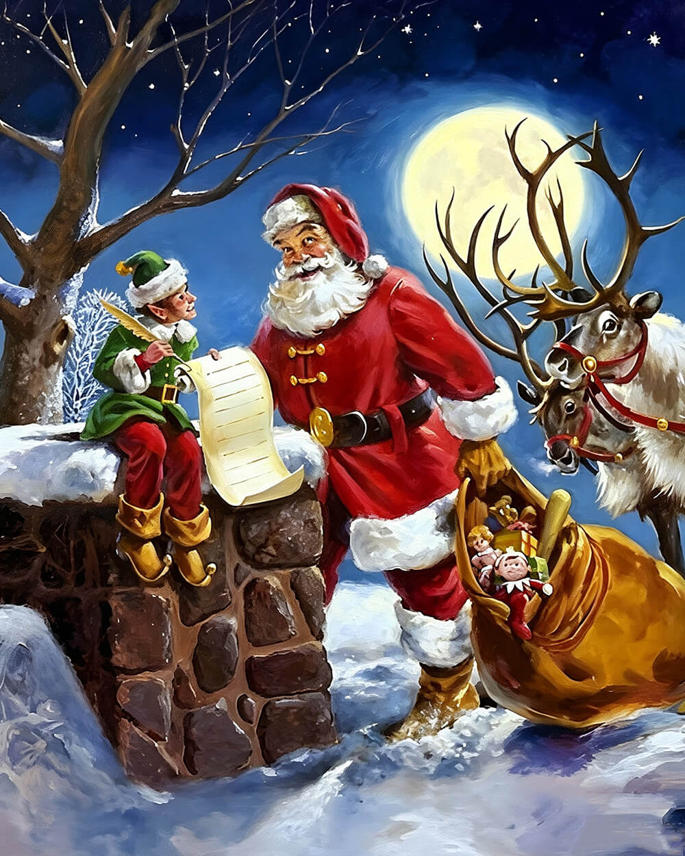 Santa and elf checking list cross stitch kit for beginners