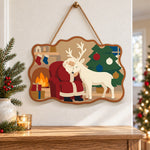 Santa and reindeer cosy night paint by numbers door hanger as indoor wall decor