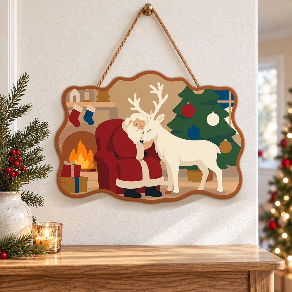 Santa and reindeer cosy night paint by numbers door hanger as indoor wall decor