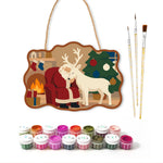Santa and reindeer cosy night paint by numbers door hanger with paints and brushes
