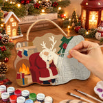 Santa and reindeer cosy night paint by numbers door hanger painting process