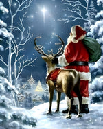 Santa and reindeer in the starry night cross stitch kit for beginners
