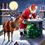 Santa and reindeer on the rooftop paint by numbers kit for beginners
