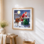 Santa and reindeer on the rooftop paint by numbers artwork displayed on wall as home decor