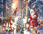 Santa and woodland animals in winter forest cross stitch kit for beginners
