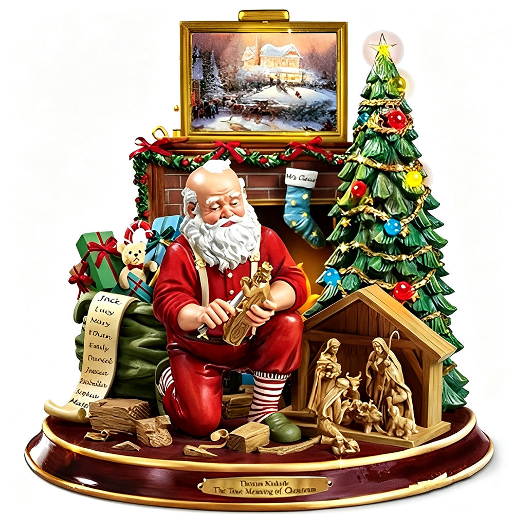 Santa carving toys by the fireplace cross stitch kit for beginners