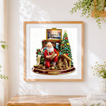 Finished santa carving toys by the fireplace paint by numbers artwork displayed as home decor