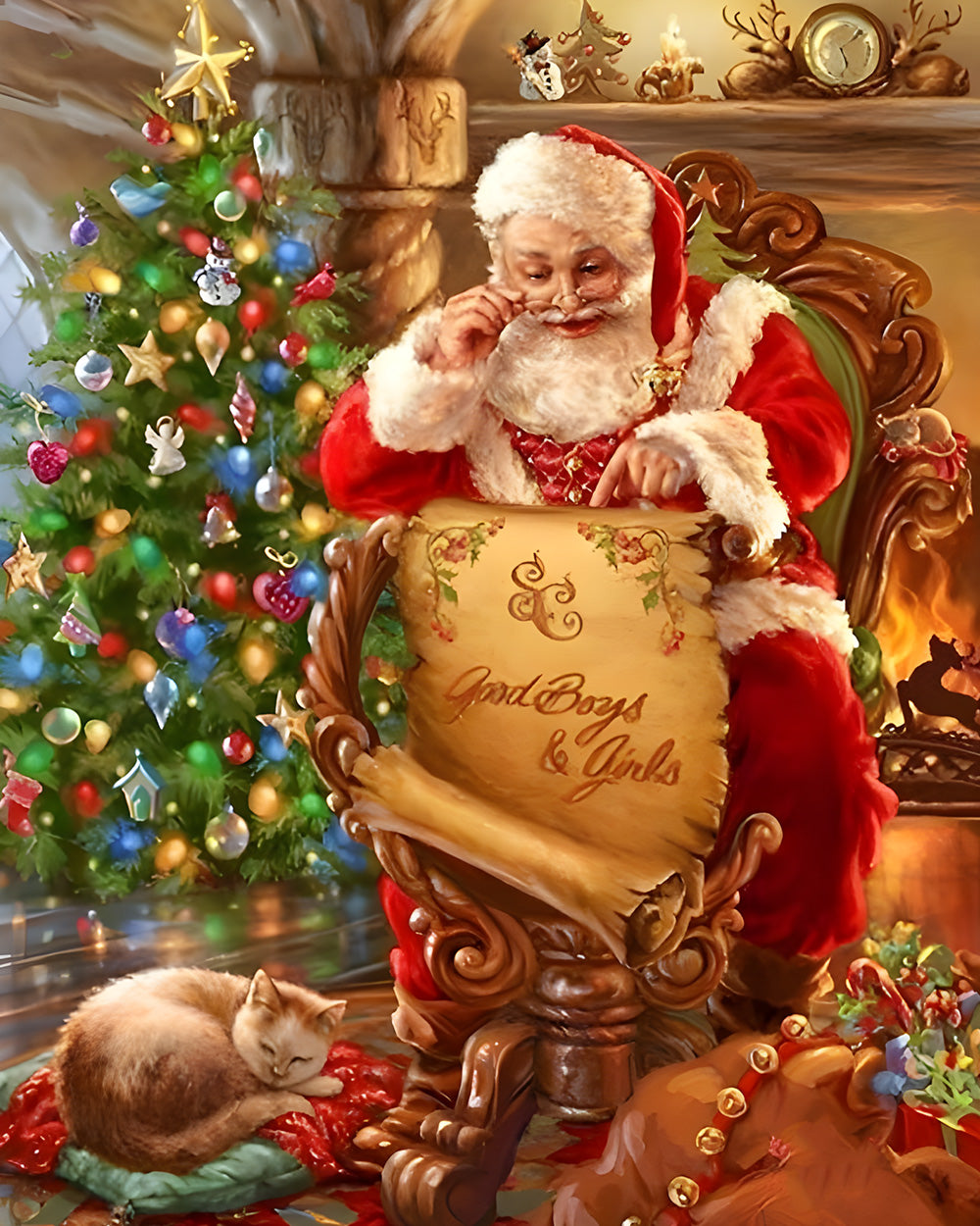 Santa checking good list cross stitch kit for beginners