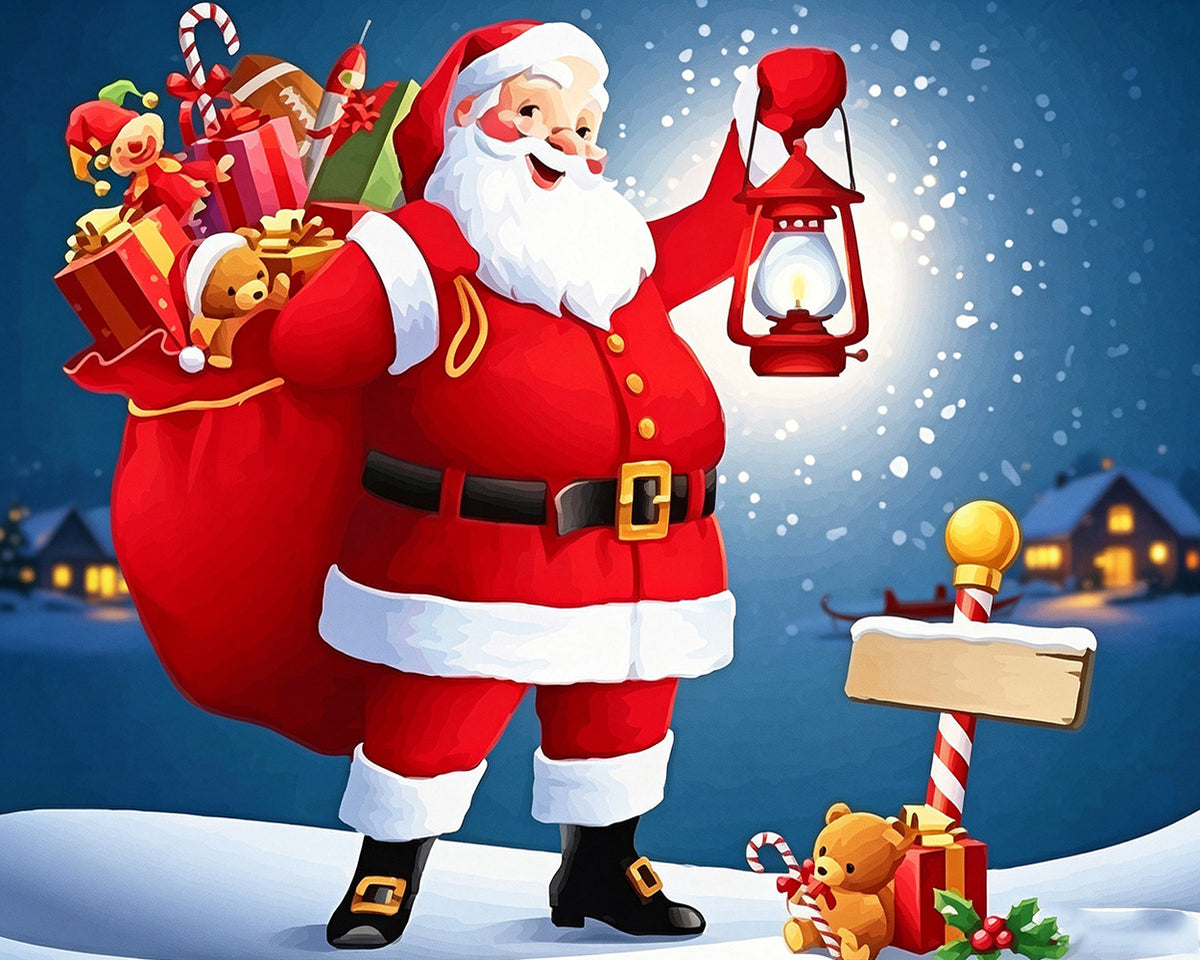 Santa claus and a sack of gifts cross stitch kit for beginners
