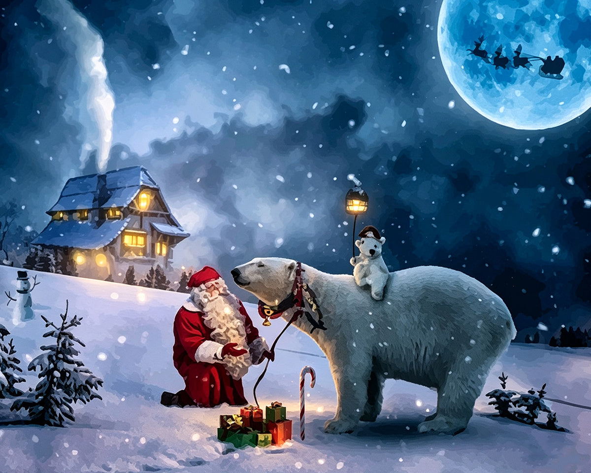 Santa claus and polar bears in the snow cross stitch kit for beginners