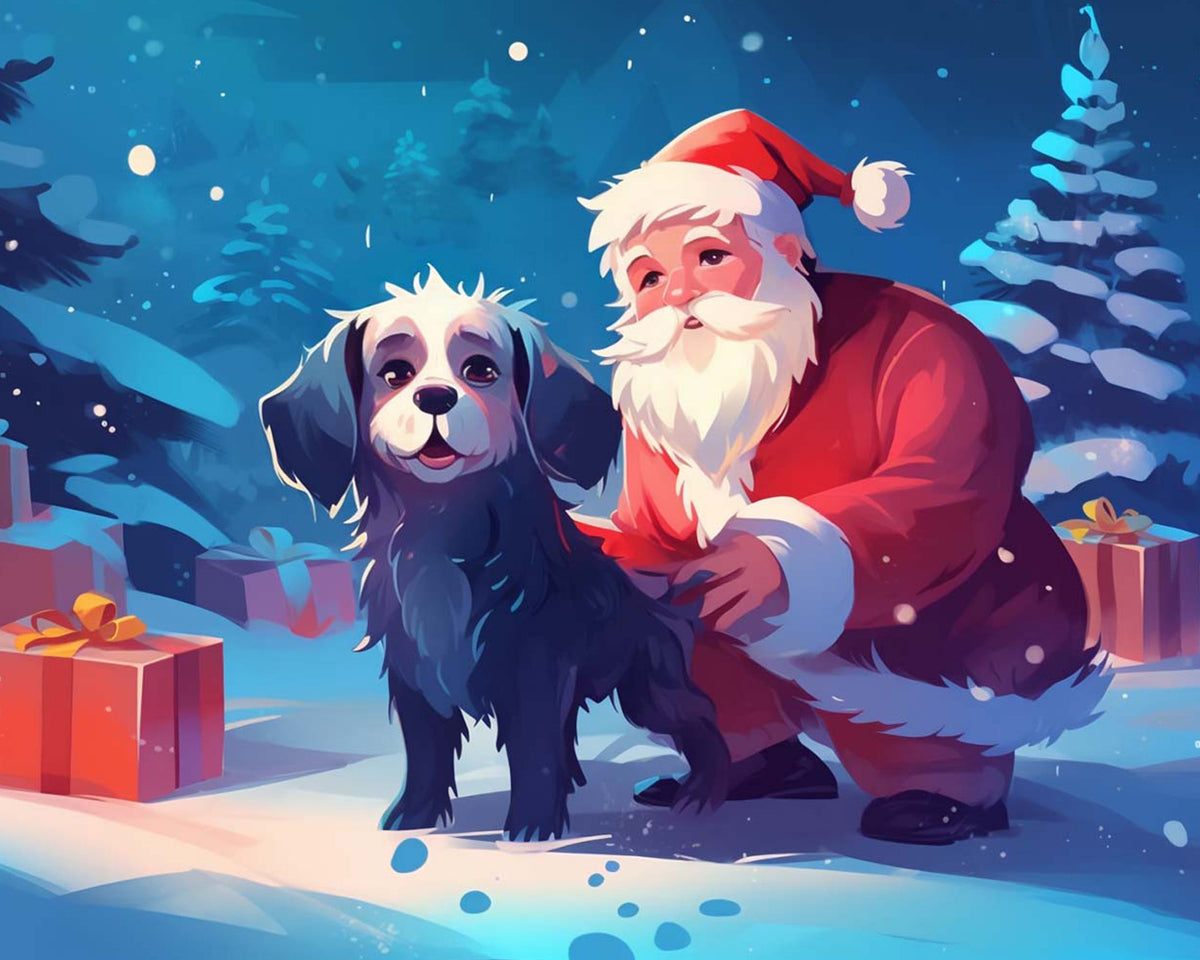 Santa claus and puppy cross stitch kit for beginners