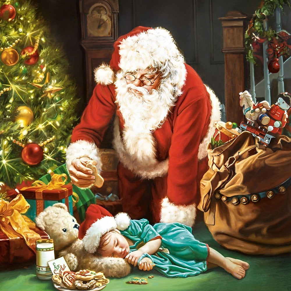 Santa claus and sleeping child cross stitch kit for beginners