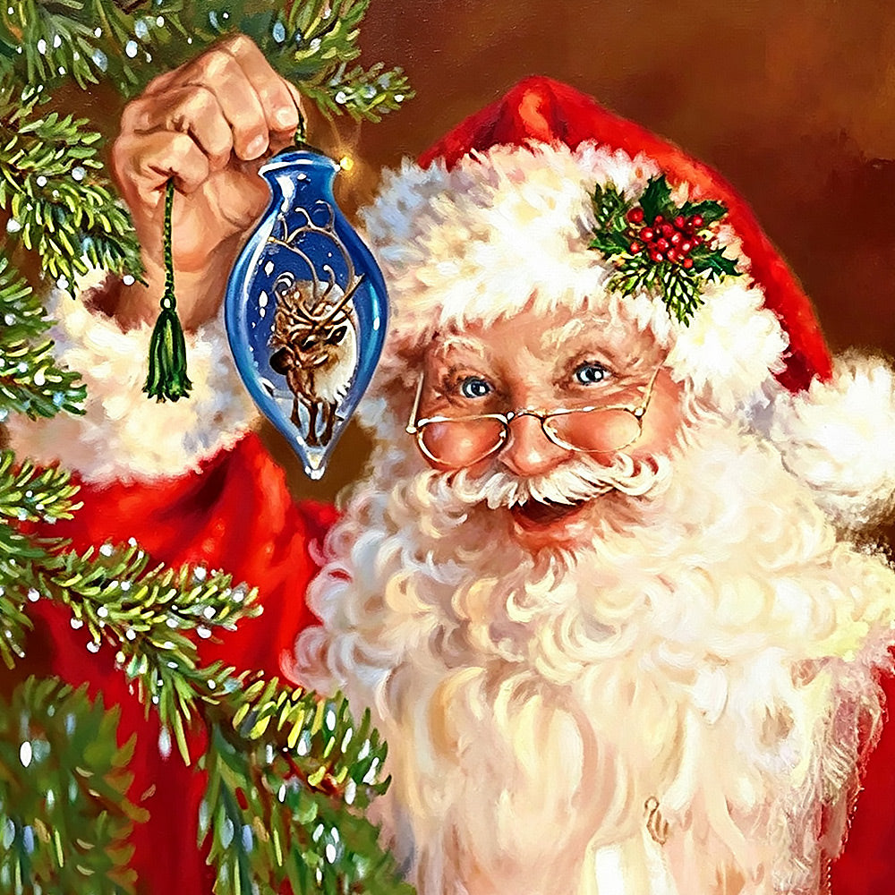 Santa claus decorating the christmas tree cross stitch kit for beginners