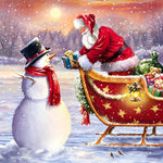 Santa claus giving gift to snowman cross stitch kit for beginners