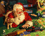 Santa claus playing with toy train cross stitch kit for beginners