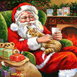 Santa claus reading letters with ginger cat cross stitch kit for beginners