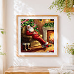 Finished santa claus sleeping by the fireplace cross stitch artwork displayed