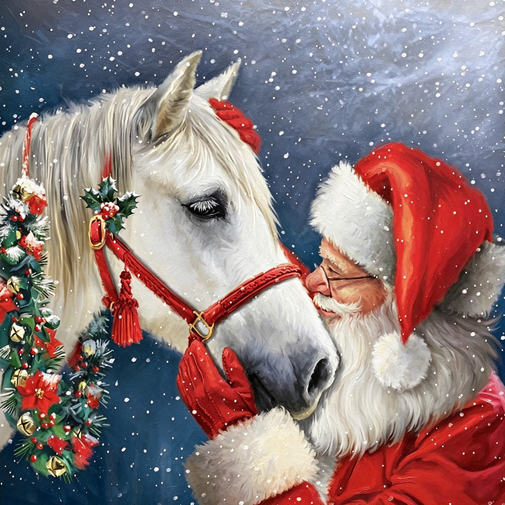 Santa claus with a white horse paint by numbers kit for beginners