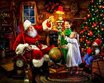 Santa claus with children and globe cross stitch kit for beginners
