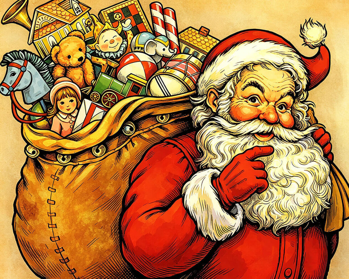 Santa claus with gift sack paint by numbers kit for beginners
