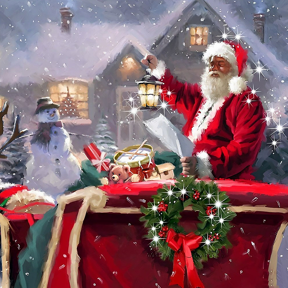 Santa claus with lantern and snowman paint by numbers kit for beginners