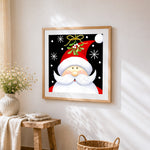 Santa claus with mistletoe and santa hat cross stitch artwork displayed on wall as home decor