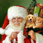 Santa claus with puppy and kitten cross stitch kit for beginners